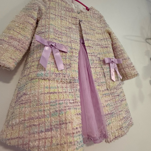 Girls Bonnie Baby 12m Pastel Tweed Coat with Lavender Tulle Dress Easter Dress - Picture 2 of 10